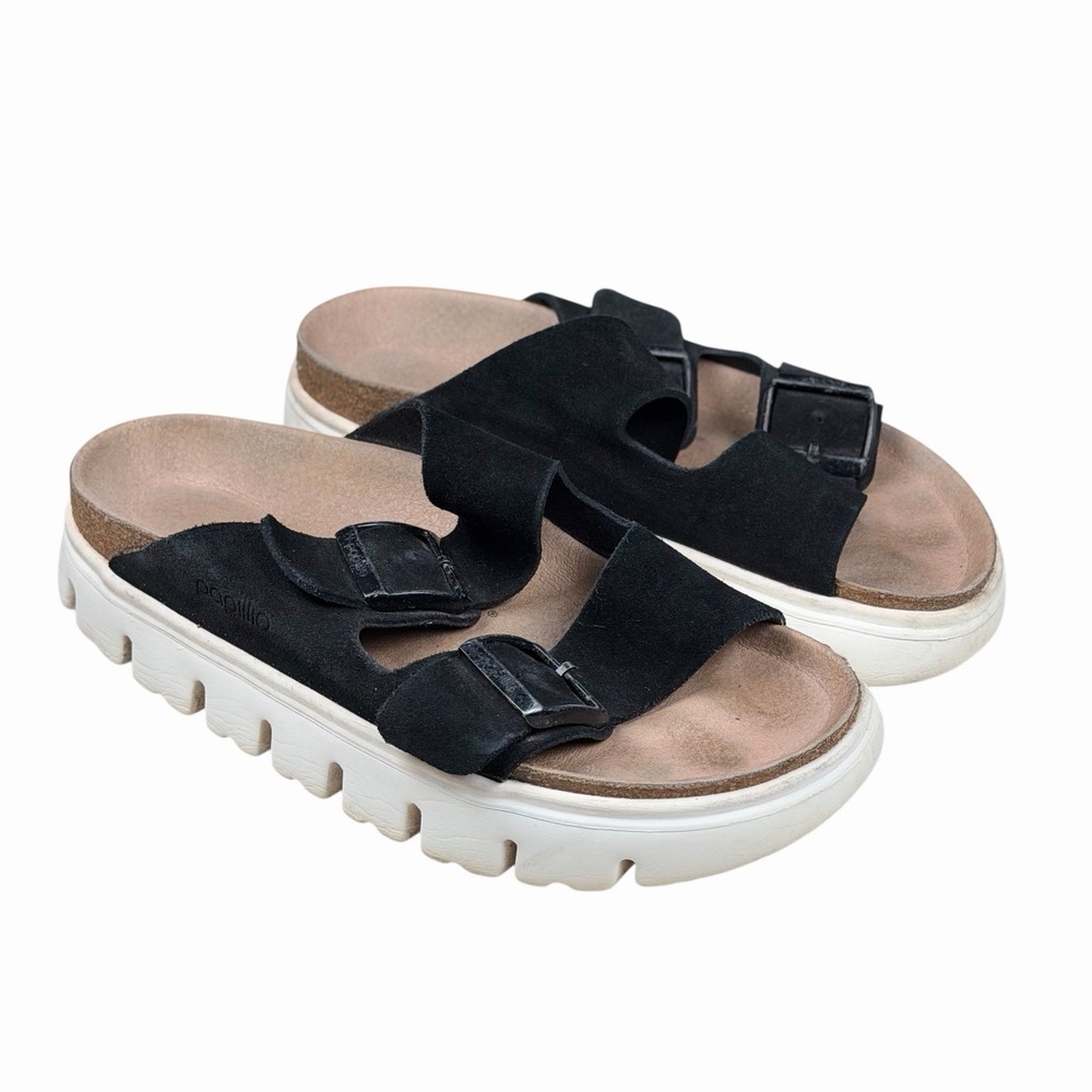 Birkenstock Arizona Chunky Black Suede Papillio Sandals Size 38 US Women's 7 - N